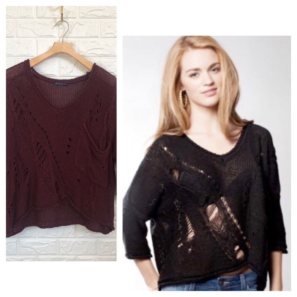 Brandy Melville loose knit Kiera distressed Burgandy sweater OS‎